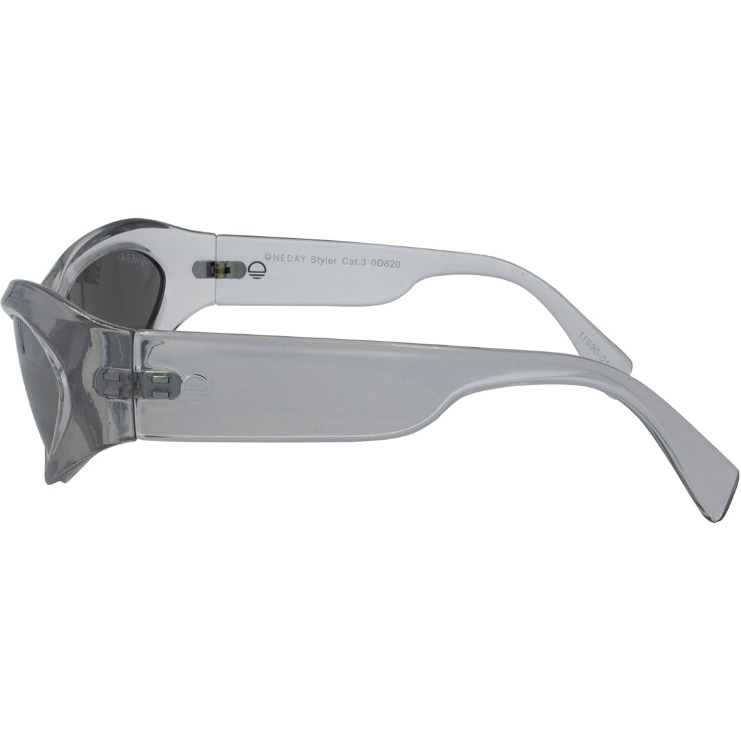 Styler Silver Wrap Around Womens Sunglasses left view with silver lens