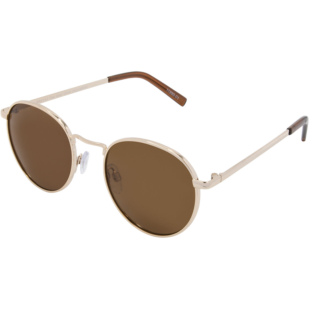 The Inner Circle Gold Round Womens Sunglasses made of metal and brown lens