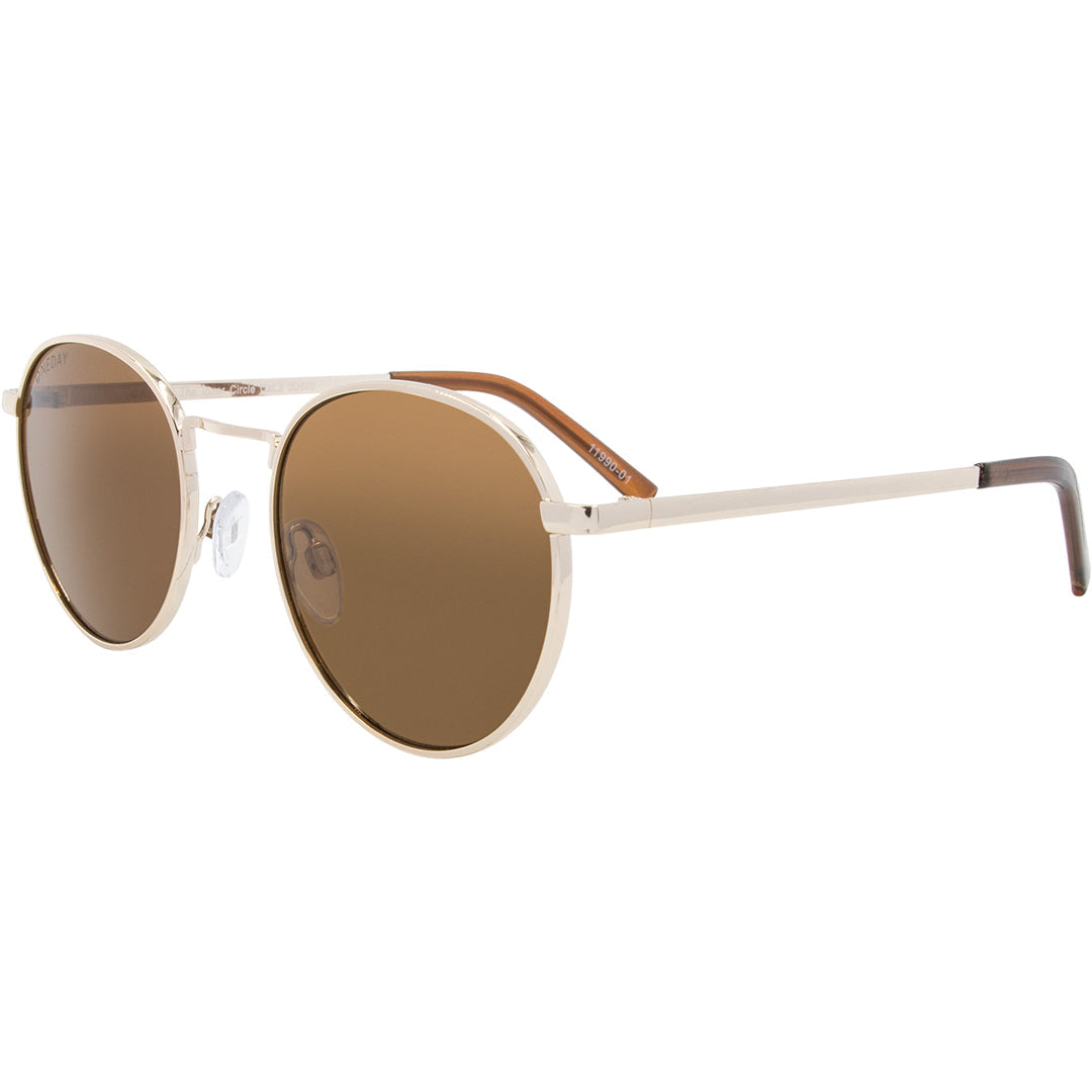The Inner Circle Round Sunglasses with Gold Frame and Brown Lens front left view