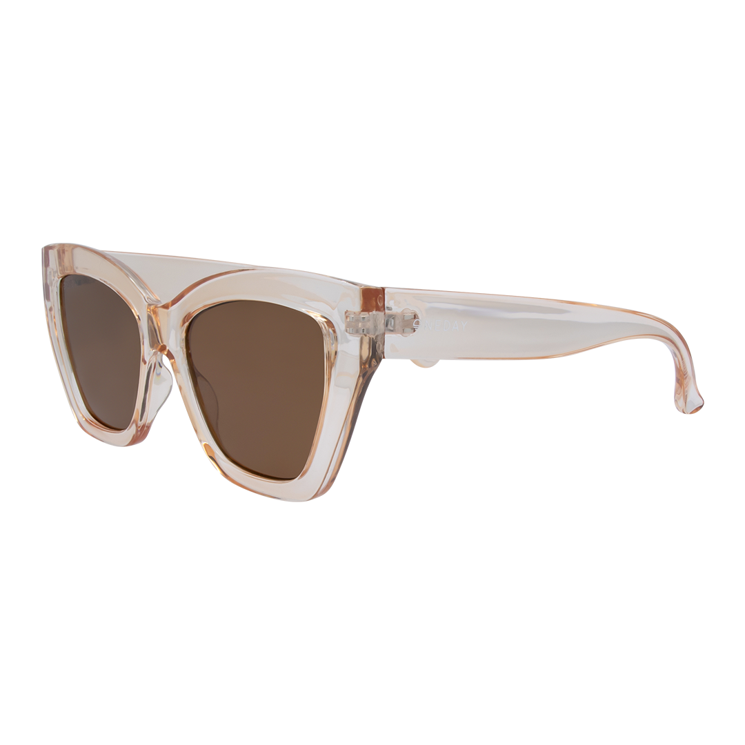 Winona Cats Eye Women's Sunglasses with Beige Frame and Brown Lens front left view