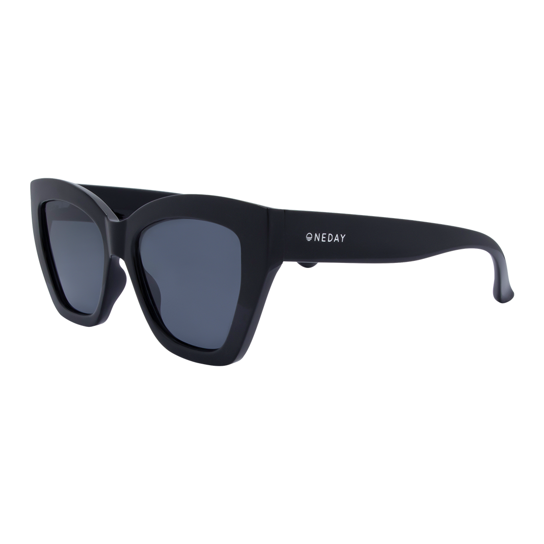 Winona Cats Eye Women's Sunglasses with Black Frame and Smoke Lens front left view