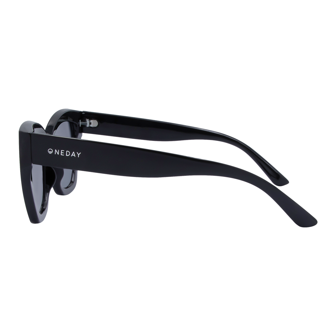 Winona Cats Eye Women's Sunglasses with Black Frame and Smoke Lens left view