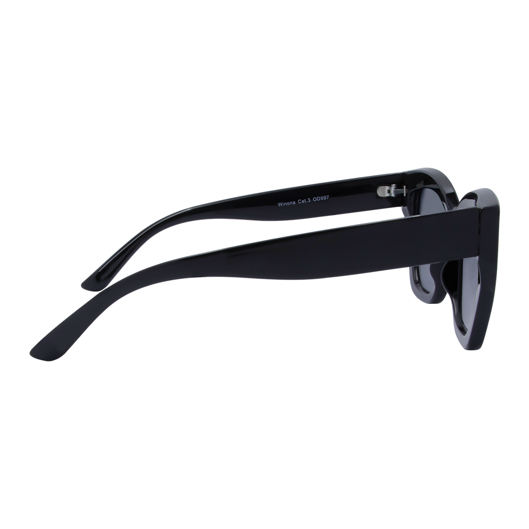 Winona Cats Eye Women's Sunglasses with Black Frame and Smoke Lens right view
