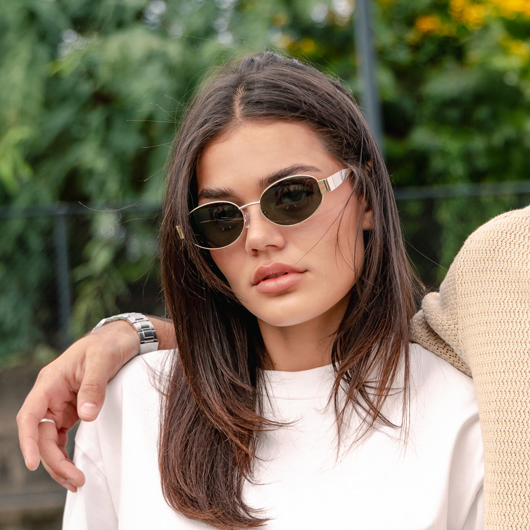 Woman wearing Kendall in Gold G15