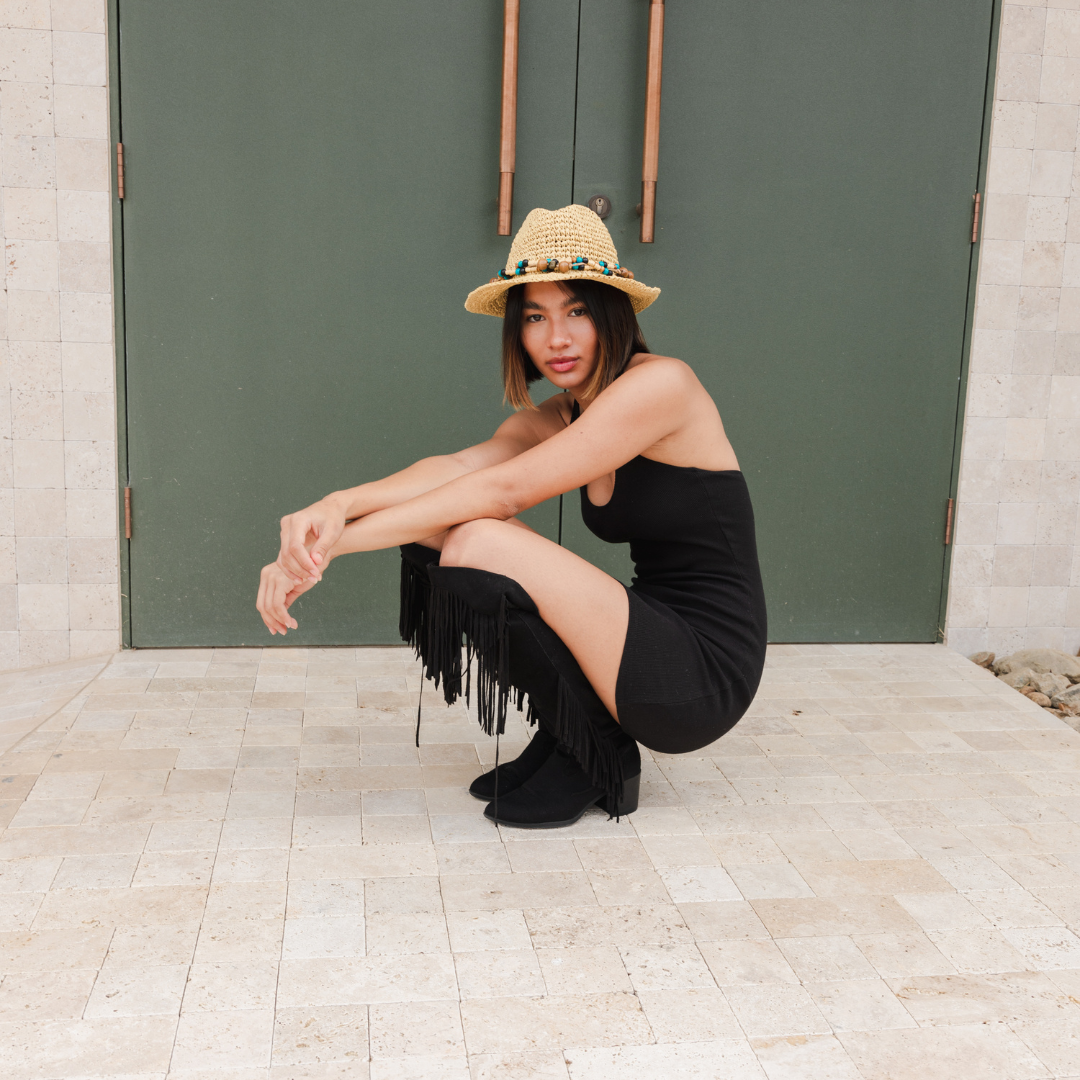 Female model wearing Texan Vibes Cowgirl Hat - Natural